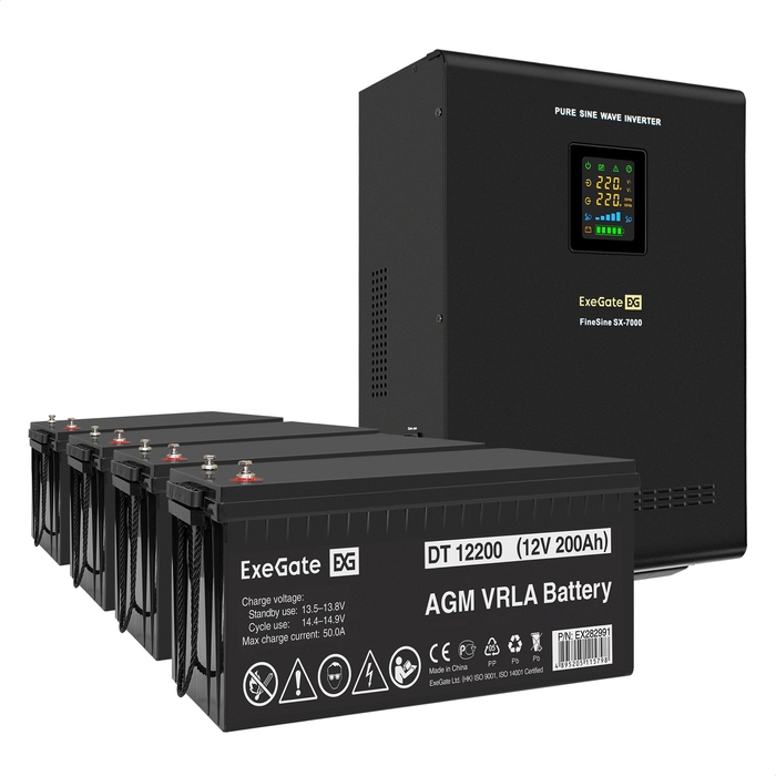 UPS set ExeGate FineSine SX-7000.LCD.AVR.2SH.T + battery DT 12200 (12V, 200Ah), 4 pcsece UPS set ExeGate FineSine SX-7000.LCD.AVR.2SH.T + battery DT 12200 (12V, 200Ah), 4 pcsece