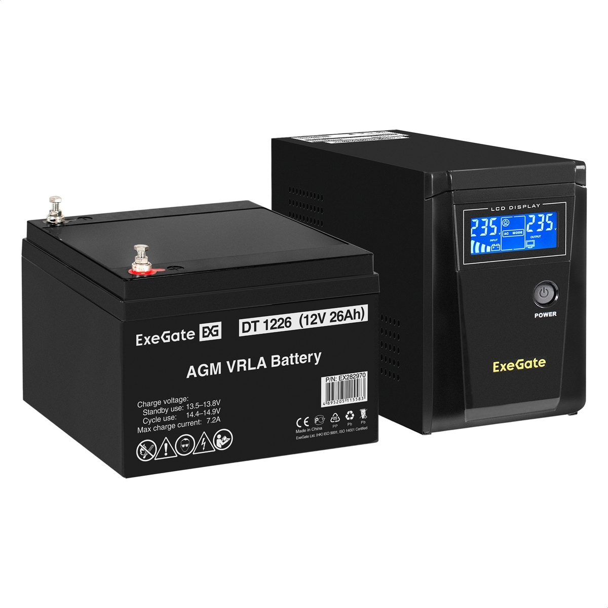 UPS set ExeGate SineTower SZ-600.LCD.AVR.1SH + battery DT 1226 (12V, 26Ah), 1 piece UPS set ExeGate SineTower SZ-600.LCD.AVR.1SH + battery DT 1226 (12V, 26Ah), 1 piece