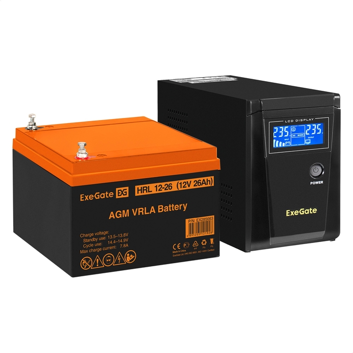 UPS set ExeGate SineTower SZ-600.LCD.AVR.1SH + battery HRL 12-26 (12V, 26Ah), 1 piece UPS set ExeGate SineTower SZ-600.LCD.AVR.1SH + battery HRL 12-26 (12V, 26Ah), 1 piece