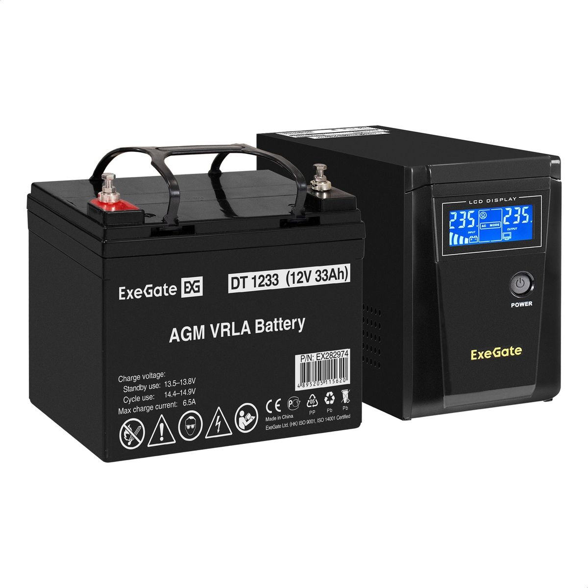 UPS set ExeGate SineTower SZ-600.LCD.AVR.1SH + battery DT 1233 (12V, 33Ah), 1 piece UPS set ExeGate SineTower SZ-600.LCD.AVR.1SH + battery DT 1233 (12V, 33Ah), 1 piece