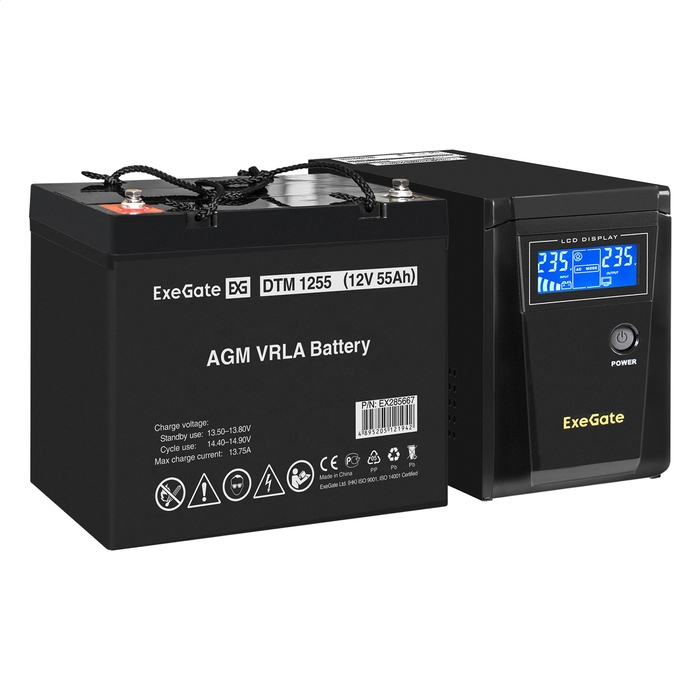 UPS set ExeGate SineTower SZ-600.LCD.AVR.1SH + battery DTM 1255 (12V, 55Ah), 1 piece UPS set ExeGate SineTower SZ-600.LCD.AVR.1SH + battery DTM 1255 (12V, 55Ah), 1 piece