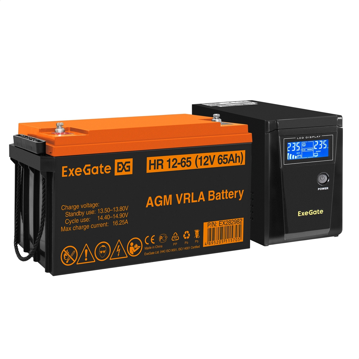UPS set ExeGate SineTower SZ-600.LCD.AVR.1SH + battery HR 12-65 (12V, 65Ah), 1 piece UPS set ExeGate SineTower SZ-600.LCD.AVR.1SH + battery HR 12-65 (12V, 65Ah), 1 piece