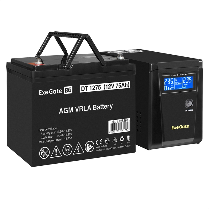 UPS set ExeGate SineTower SZ-600.LCD.AVR.1SH + battery DT 1275 (12V, 75Ah), 1 piece UPS set ExeGate SineTower SZ-600.LCD.AVR.1SH + battery DT 1275 (12V, 75Ah), 1 piece