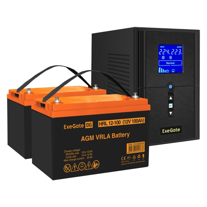 UPS set ExeGate SineTower SZ-1500.LCD.AVR.2SH.1C13.USB + battery HRL 12-100 (12V, 100Ah), 2 pcsece UPS set ExeGate SineTower SZ-1500.LCD.AVR.2SH.1C13.USB + battery HRL 12-100 (12V, 100Ah), 2 pcsece