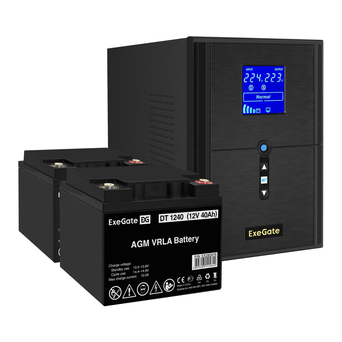 UPS set ExeGate SineTower SZ-2000.LCD.AVR.3SH.1C13.USB + battery DT 1240 (12V, 40Ah), 2 pcsece UPS set ExeGate SineTower SZ-2000.LCD.AVR.3SH.1C13.USB + battery DT 1240 (12V, 40Ah), 2 pcsece