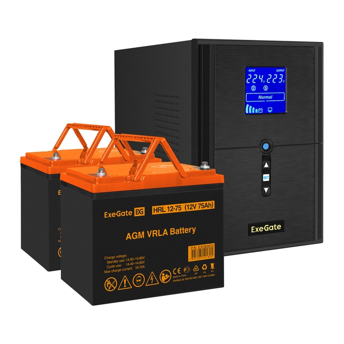 UPS set ExeGate SineTower SZ-2000.LCD.AVR.3SH.1C13.USB + battery HRL 12-75 (12V, 75Ah), 2 pcsece UPS set ExeGate SineTower SZ-2000.LCD.AVR.3SH.1C13.USB + battery HRL 12-75 (12V, 75Ah), 2 pcsece