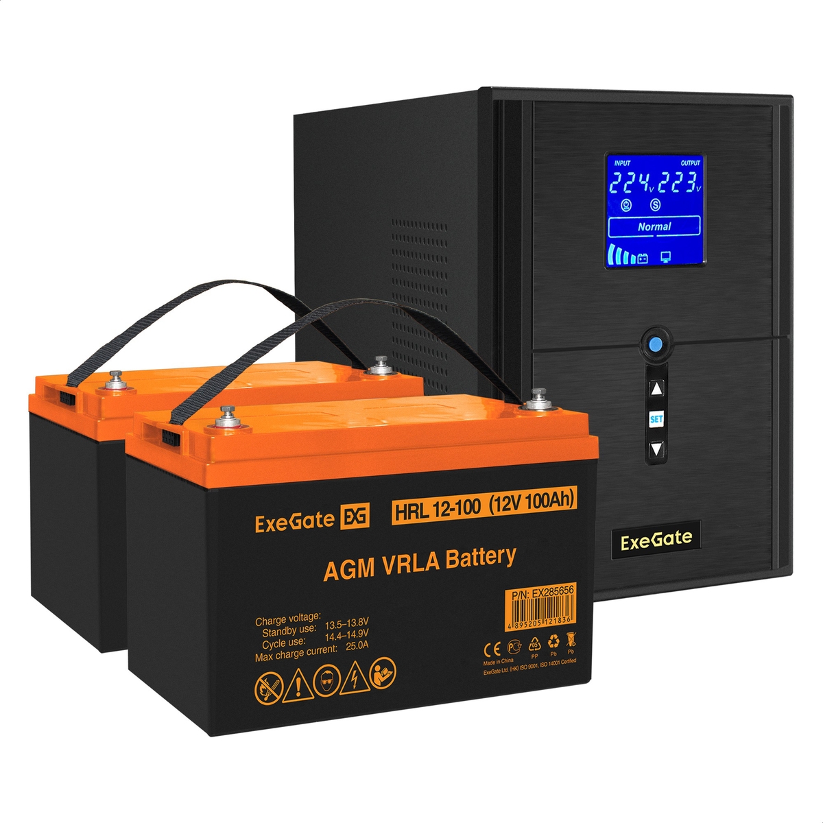 UPS set ExeGate SineTower SZ-2000.LCD.AVR.3SH.1C13.USB + battery HRL 12-100 (12V, 100Ah), 2 pcsece UPS set ExeGate SineTower SZ-2000.LCD.AVR.3SH.1C13.USB + battery HRL 12-100 (12V, 100Ah), 2 pcsece