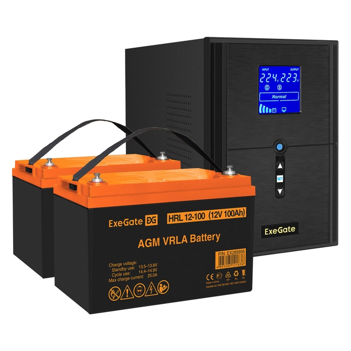 UPS set ExeGate SineTower SZ-2000.LCD.AVR.3SH.1C13.USB + battery HRL 12-100 (12V, 100Ah), 2 pcsece UPS set ExeGate SineTower SZ-2000.LCD.AVR.3SH.1C13.USB + battery HRL 12-100 (12V, 100Ah), 2 pcsece