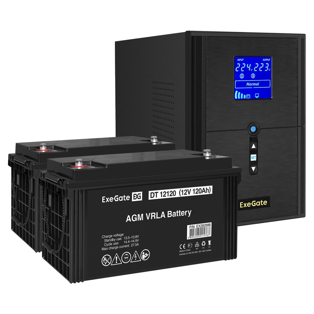 UPS set ExeGate SineTower SZ-2000.LCD.AVR.3SH.1C13.USB + battery DT 12120 (12V, 120Ah), 2 pcsece UPS set ExeGate SineTower SZ-2000.LCD.AVR.3SH.1C13.USB + battery DT 12120 (12V, 120Ah), 2 pcsece