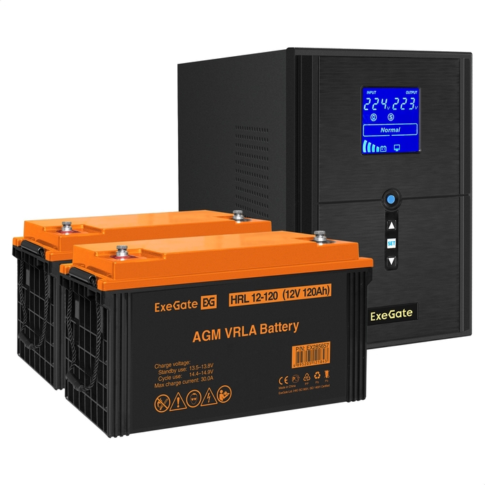 UPS set ExeGate SineTower SZ-2000.LCD.AVR.3SH.1C13.USB + battery HRL 12-120 (12V, 120Ah), 2 pcsece UPS set ExeGate SineTower SZ-2000.LCD.AVR.3SH.1C13.USB + battery HRL 12-120 (12V, 120Ah), 2 pcsece