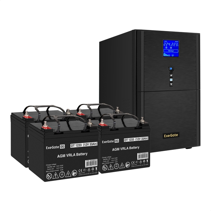 UPS set ExeGate SineTower SZ-3000.LCD.AVR.3SH.1C13.RJ.USB + battery DT 1233 (12V, 33Ah), 4 pcsece UPS set ExeGate SineTower SZ-3000.LCD.AVR.3SH.1C13.RJ.USB + battery DT 1233 (12V, 33Ah), 4 pcsece