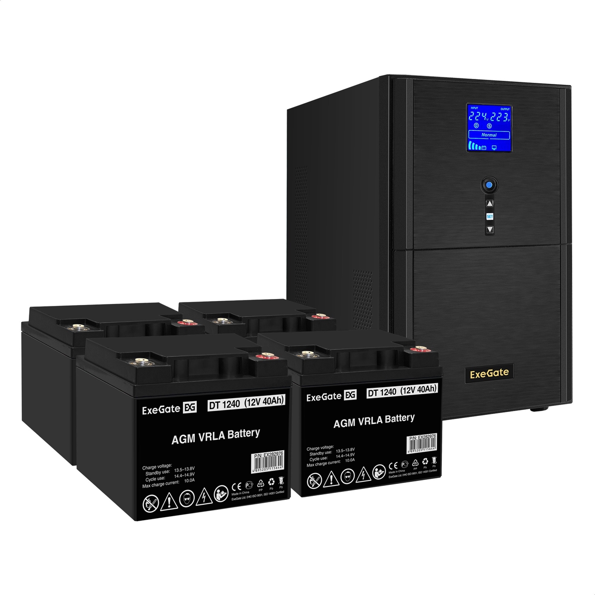 UPS set ExeGate SineTower SZ-3000.LCD.AVR.3SH.1C13.RJ.USB + battery DT 1240 (12V, 40Ah), 4 pcsece UPS set ExeGate SineTower SZ-3000.LCD.AVR.3SH.1C13.RJ.USB + battery DT 1240 (12V, 40Ah), 4 pcsece