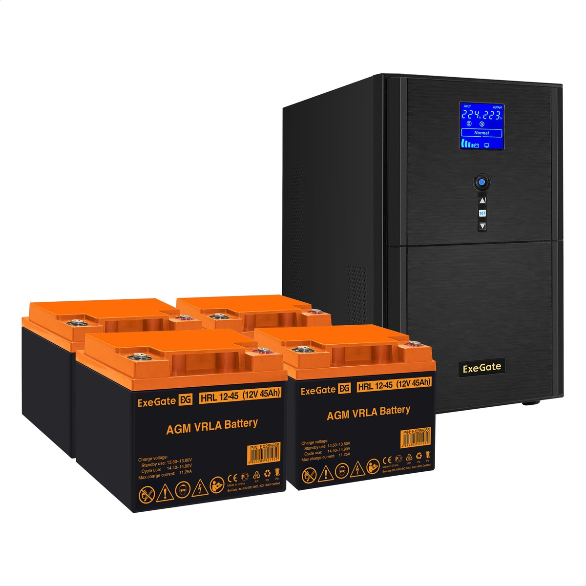 UPS set ExeGate SineTower SZ-3000.LCD.AVR.3SH.1C13.RJ.USB + battery HRL 12-45 (12V, 45Ah), 4 pcsece UPS set ExeGate SineTower SZ-3000.LCD.AVR.3SH.1C13.RJ.USB + battery HRL 12-45 (12V, 45Ah), 4 pcsece