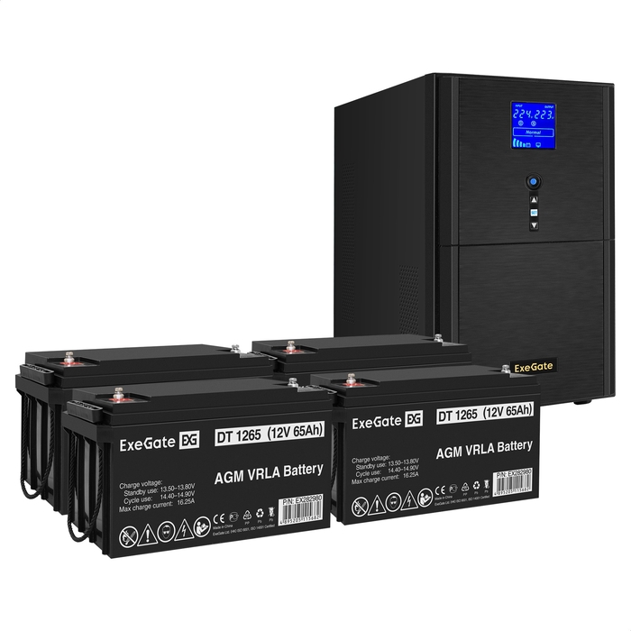 UPS set ExeGate SineTower SZ-3000.LCD.AVR.3SH.1C13.RJ.USB + battery DT 1265 (12V, 65Ah), 4 pcsece UPS set ExeGate SineTower SZ-3000.LCD.AVR.3SH.1C13.RJ.USB + battery DT 1265 (12V, 65Ah), 4 pcsece