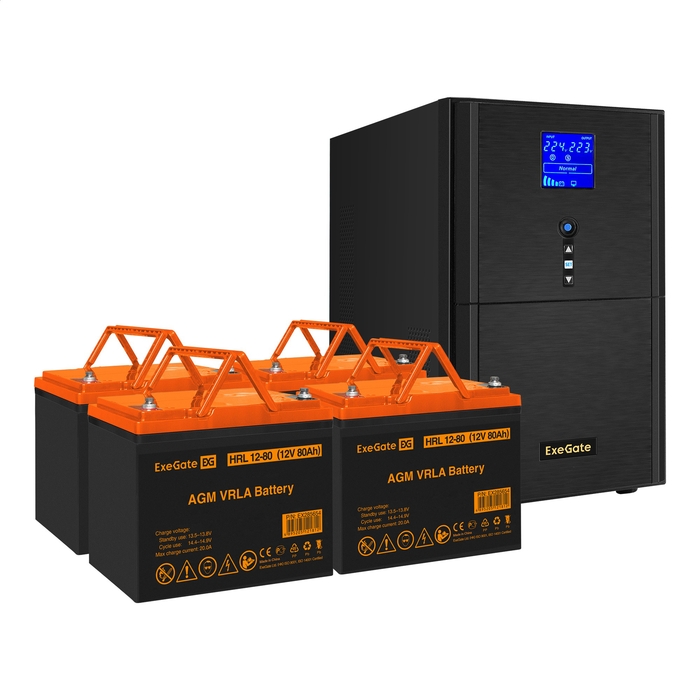UPS set ExeGate SineTower SZ-3000.LCD.AVR.3SH.1C13.RJ.USB + battery HRL 12-80 (12V, 80Ah), 4 pcsece UPS set ExeGate SineTower SZ-3000.LCD.AVR.3SH.1C13.RJ.USB + battery HRL 12-80 (12V, 80Ah), 4 pcsece