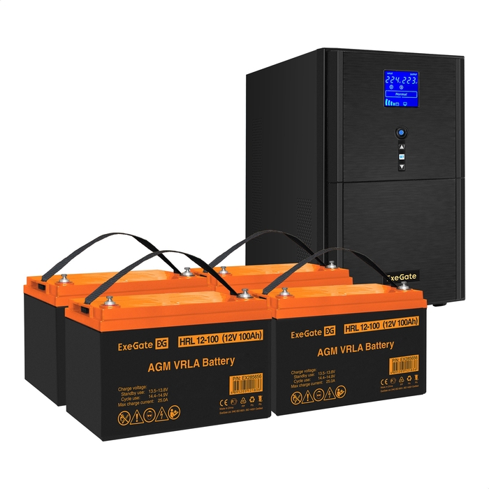 UPS set ExeGate SineTower SZ-3000.LCD.AVR.3SH.1C13.RJ.USB + battery HRL 12-100 (12V, 100Ah), 4 pcsece UPS set ExeGate SineTower SZ-3000.LCD.AVR.3SH.1C13.RJ.USB + battery HRL 12-100 (12V, 100Ah), 4 pcsece