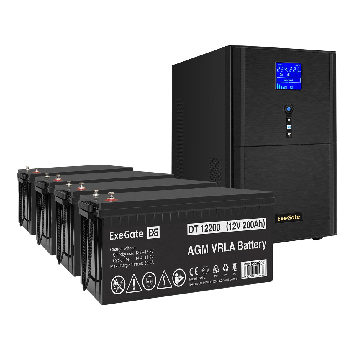 UPS set ExeGate SineTower SZ-3000.LCD.AVR.3SH.1C13.RJ.USB + battery DT 12200 (12V, 200Ah), 4 pcsece UPS set ExeGate SineTower SZ-3000.LCD.AVR.3SH.1C13.RJ.USB + battery DT 12200 (12V, 200Ah), 4 pcsece