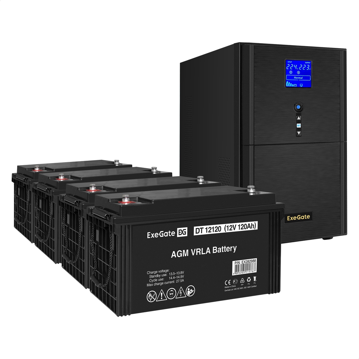 UPS set ExeGate SineTower SZ-5000.LCD.AVR.2SH.1C13.T.RJ.USB + battery DT 12120 (12V, 120Ah), 4 pcsece UPS set ExeGate SineTower SZ-5000.LCD.AVR.2SH.1C13.T.RJ.USB + battery DT 12120 (12V, 120Ah), 4 pcsece