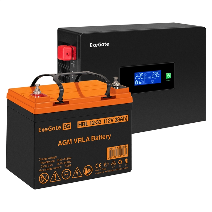 UPS set ExeGate IdealSine SR-600.LCD.2SH + battery HRL 12-33 (12V/33Ah), 1 piece UPS set ExeGate IdealSine SR-600.LCD.2SH + battery HRL 12-33 (12V/33Ah), 1 piece