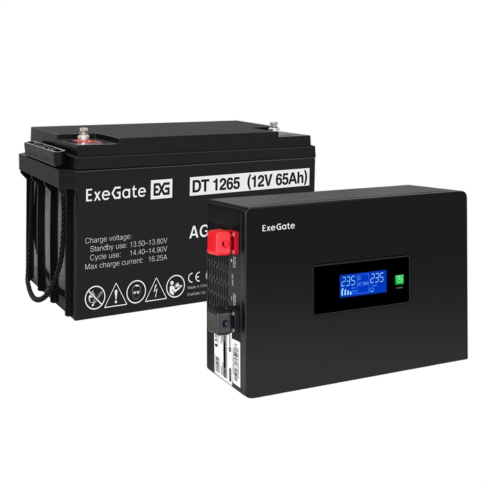 UPS set ExeGate IdealSine SR-600.LCD.2SH + battery DT 1265 (12V/65Ah), 1 piece UPS set ExeGate IdealSine SR-600.LCD.2SH + battery DT 1265 (12V/65Ah), 1 piece