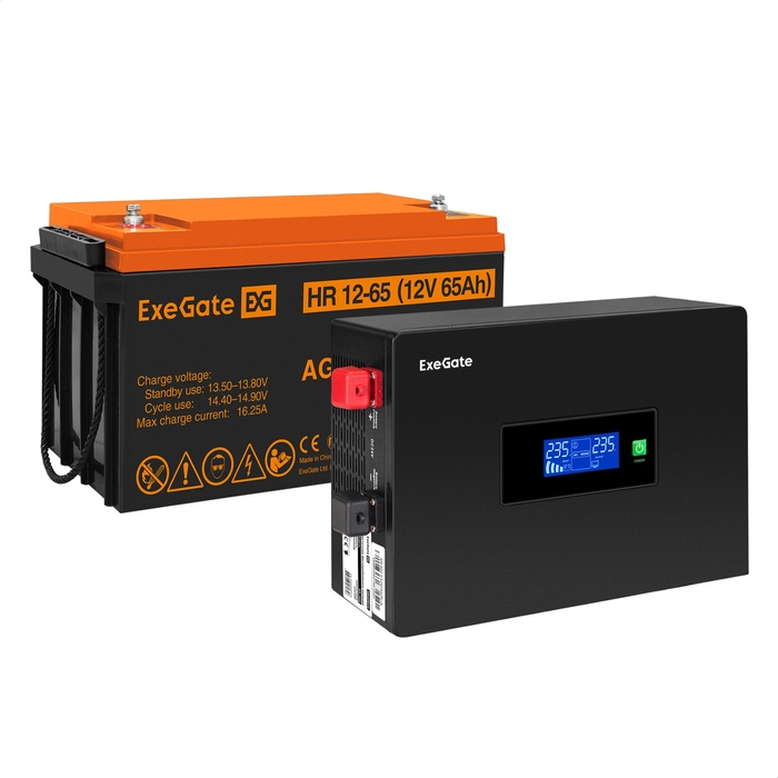 UPS set ExeGate IdealSine SR-600.LCD.2SH + battery HR 12-65 (12V/65Ah), 1 piece UPS set ExeGate IdealSine SR-600.LCD.2SH + battery HR 12-65 (12V/65Ah), 1 piece