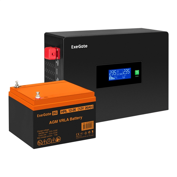 UPS set ExeGate IdealSine SR-1000.LCD.2SH + battery HRL 12-26 (12V/26Ah), 1 piece UPS set ExeGate IdealSine SR-1000.LCD.2SH + battery HRL 12-26 (12V/26Ah), 1 piece