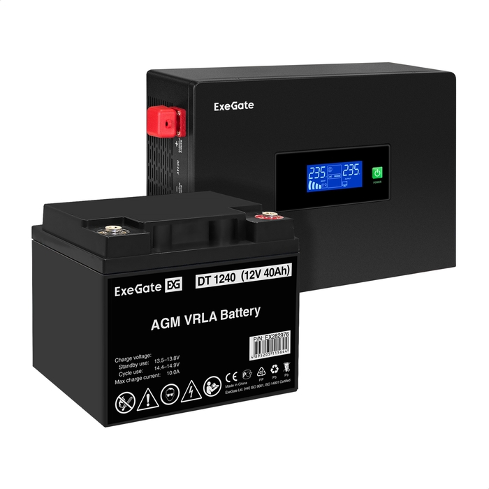 UPS set ExeGate IdealSine SR-1000.LCD.2SH + battery DT 1240 (12V/40Ah), 1 piece UPS set ExeGate IdealSine SR-1000.LCD.2SH + battery DT 1240 (12V/40Ah), 1 piece