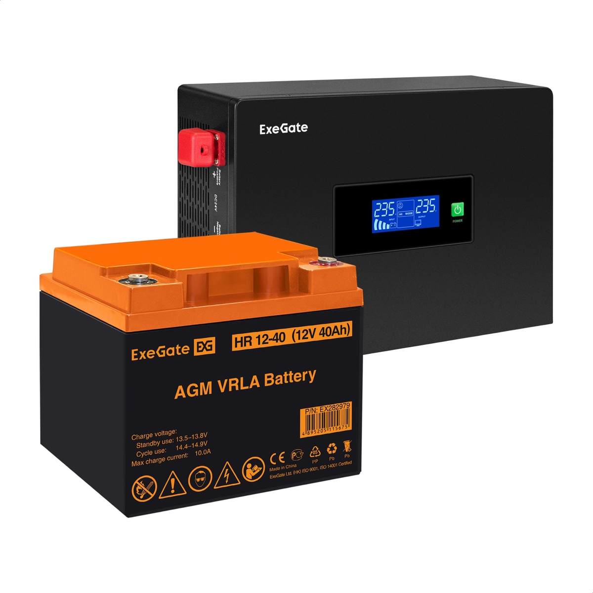 UPS set ExeGate IdealSine SR-1000.LCD.2SH + battery HR 12-40 (12V/40Ah), 1 piece UPS set ExeGate IdealSine SR-1000.LCD.2SH + battery HR 12-40 (12V/40Ah), 1 piece