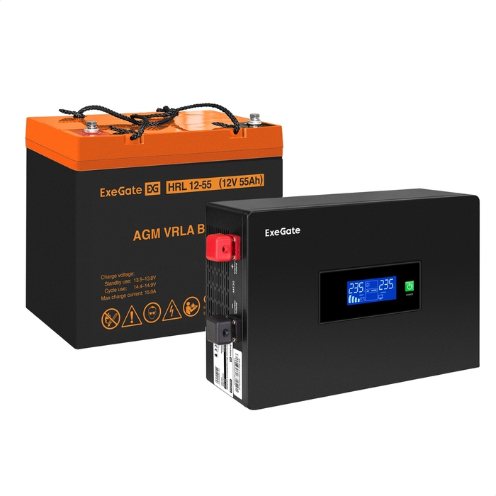 UPS set ExeGate IdealSine SR-1000.LCD.2SH + battery HRL 12-55 (12V/55Ah), 1 piece UPS set ExeGate IdealSine SR-1000.LCD.2SH + battery HRL 12-55 (12V/55Ah), 1 piece
