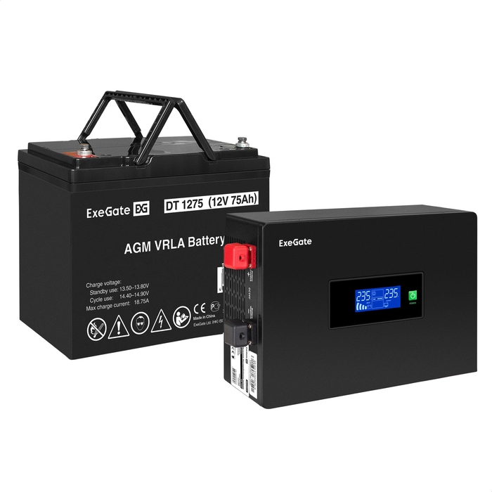 UPS set ExeGate IdealSine SR-1000.LCD.2SH + battery DT 1275 (12V/75Ah), 1 piece UPS set ExeGate IdealSine SR-1000.LCD.2SH + battery DT 1275 (12V/75Ah), 1 piece