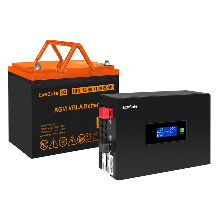 UPS set ExeGate IdealSine SR-1000.LCD.2SH + battery HRL 12-80 (12V/80Ah), 1 piece UPS set ExeGate IdealSine SR-1000.LCD.2SH + battery HRL 12-80 (12V/80Ah), 1 piece