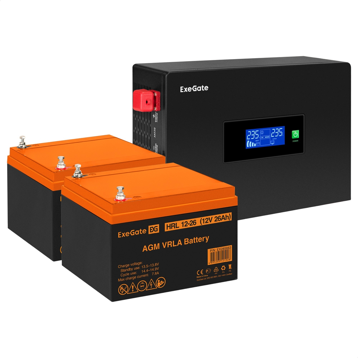 UPS set ExeGate IdealSine SR-1500.LCD.2SH + battery HRL 12-26 (12V/26Ah), 2 pcsece UPS set ExeGate IdealSine SR-1500.LCD.2SH + battery HRL 12-26 (12V/26Ah), 2 pcsece