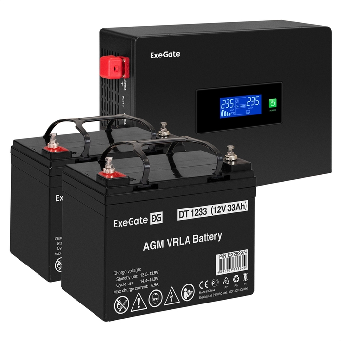 UPS set ExeGate IdealSine SR-1500.LCD.2SH + battery DT 1233 (12V/33Ah), 2 pcsece UPS set ExeGate IdealSine SR-1500.LCD.2SH + battery DT 1233 (12V/33Ah), 2 pcsece