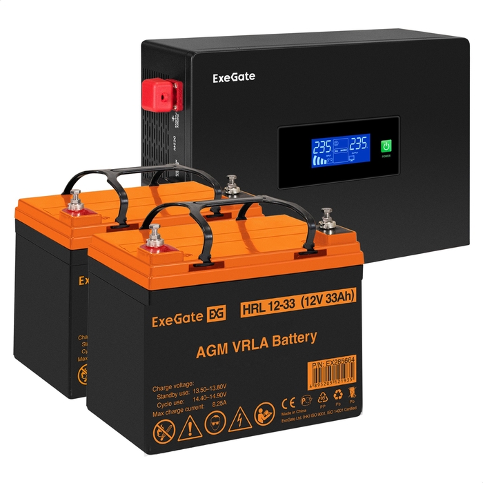 UPS set ExeGate IdealSine SR-1500.LCD.2SH + battery HRL 12-33 (12V/33Ah), 2 pcsece UPS set ExeGate IdealSine SR-1500.LCD.2SH + battery HRL 12-33 (12V/33Ah), 2 pcsece