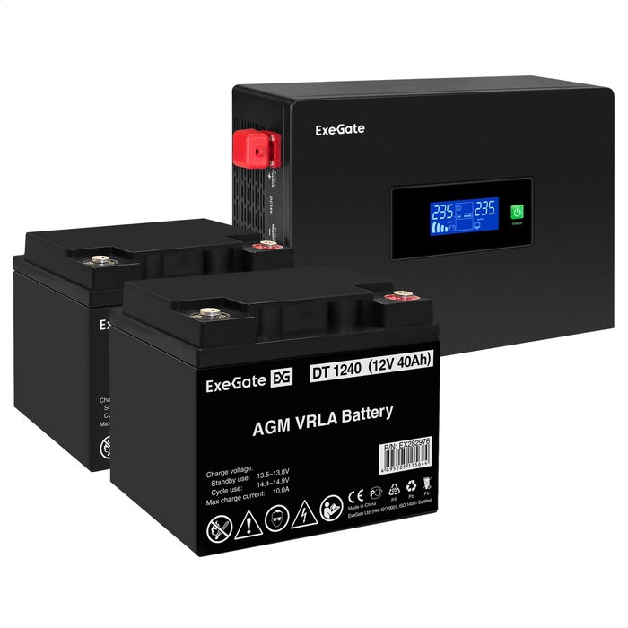 UPS set ExeGate IdealSine SR-1500.LCD.2SH + battery DT 1240 (12V/40Ah), 2 pcsece UPS set ExeGate IdealSine SR-1500.LCD.2SH + battery DT 1240 (12V/40Ah), 2 pcsece
