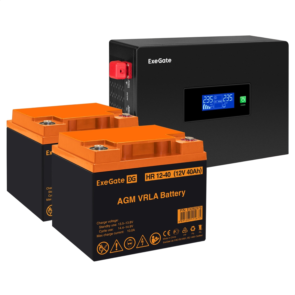 UPS set ExeGate IdealSine SR-1500.LCD.2SH + battery HR 12-40 (12V/40Ah), 2 pcsece UPS set ExeGate IdealSine SR-1500.LCD.2SH + battery HR 12-40 (12V/40Ah), 2 pcsece