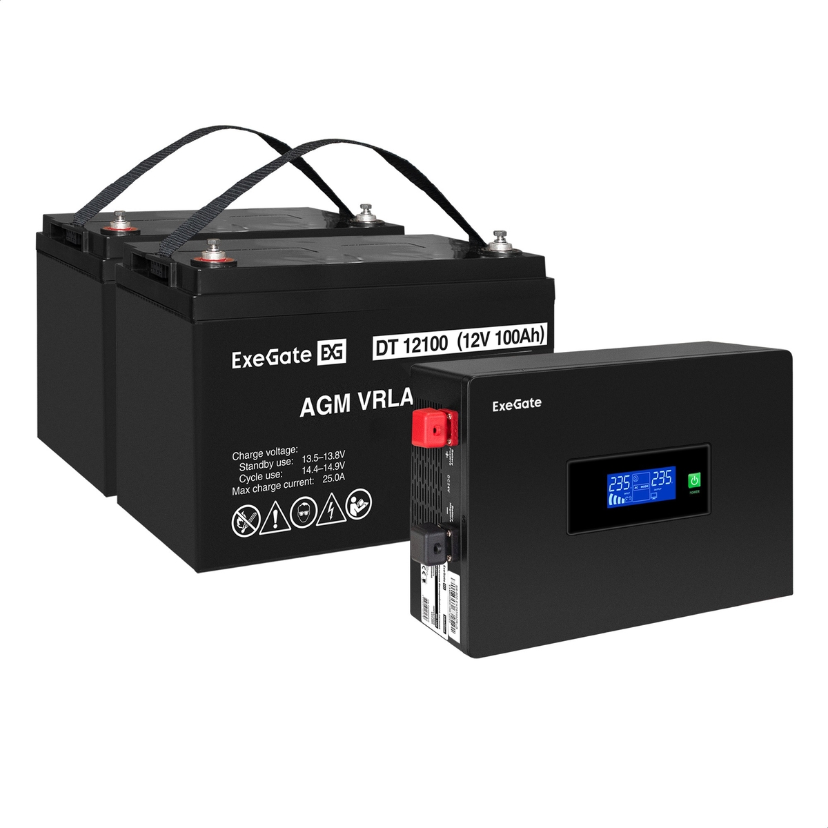 UPS set ExeGate IdealSine SR-1500.LCD.2SH + battery DT 12100 (12V/100Ah), 2 pcsece UPS set ExeGate IdealSine SR-1500.LCD.2SH + battery DT 12100 (12V/100Ah), 2 pcsece