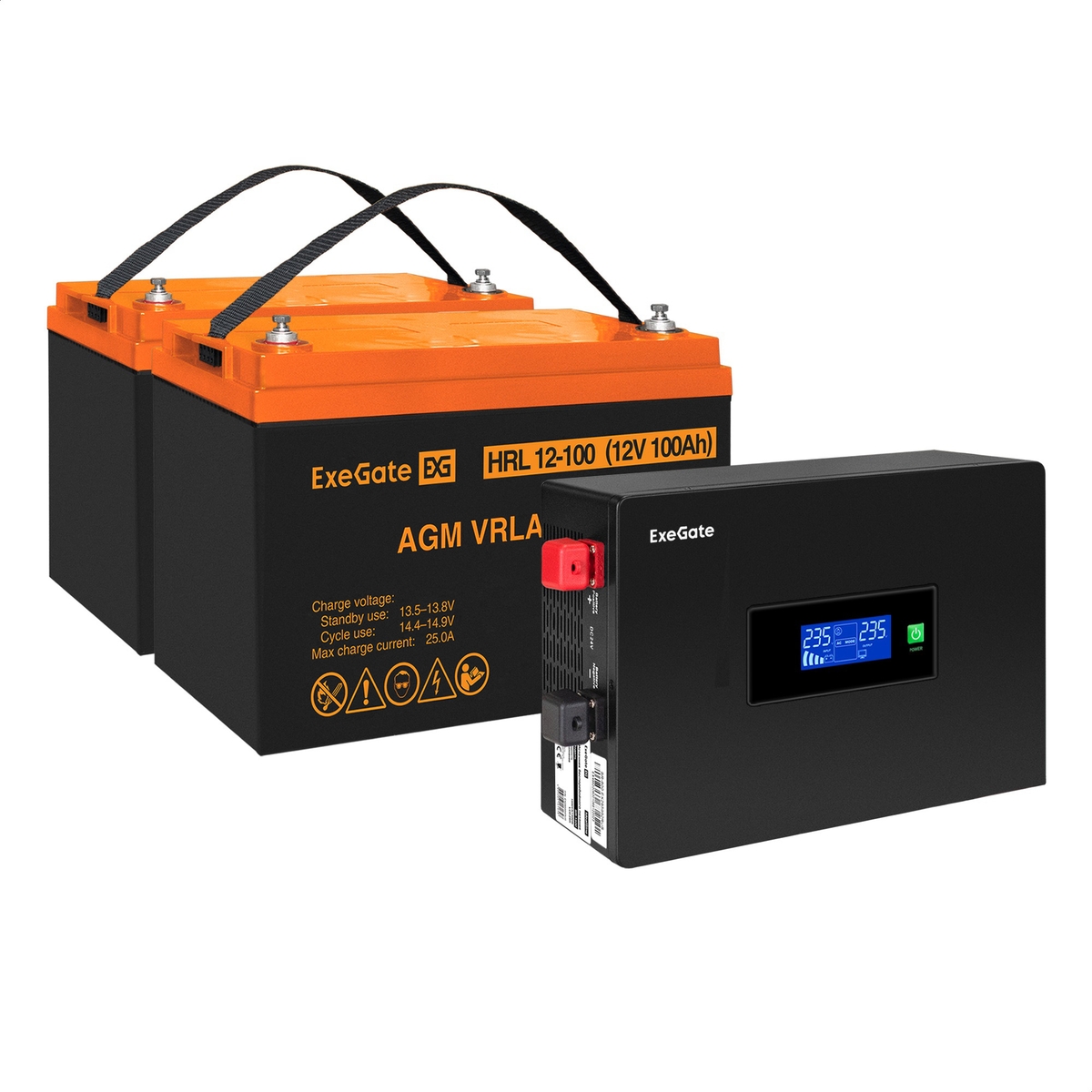 UPS set ExeGate IdealSine SR-1500.LCD.2SH + battery HRL 12-100 (12V/100Ah), 2 pcsece UPS set ExeGate IdealSine SR-1500.LCD.2SH + battery HRL 12-100 (12V/100Ah), 2 pcsece