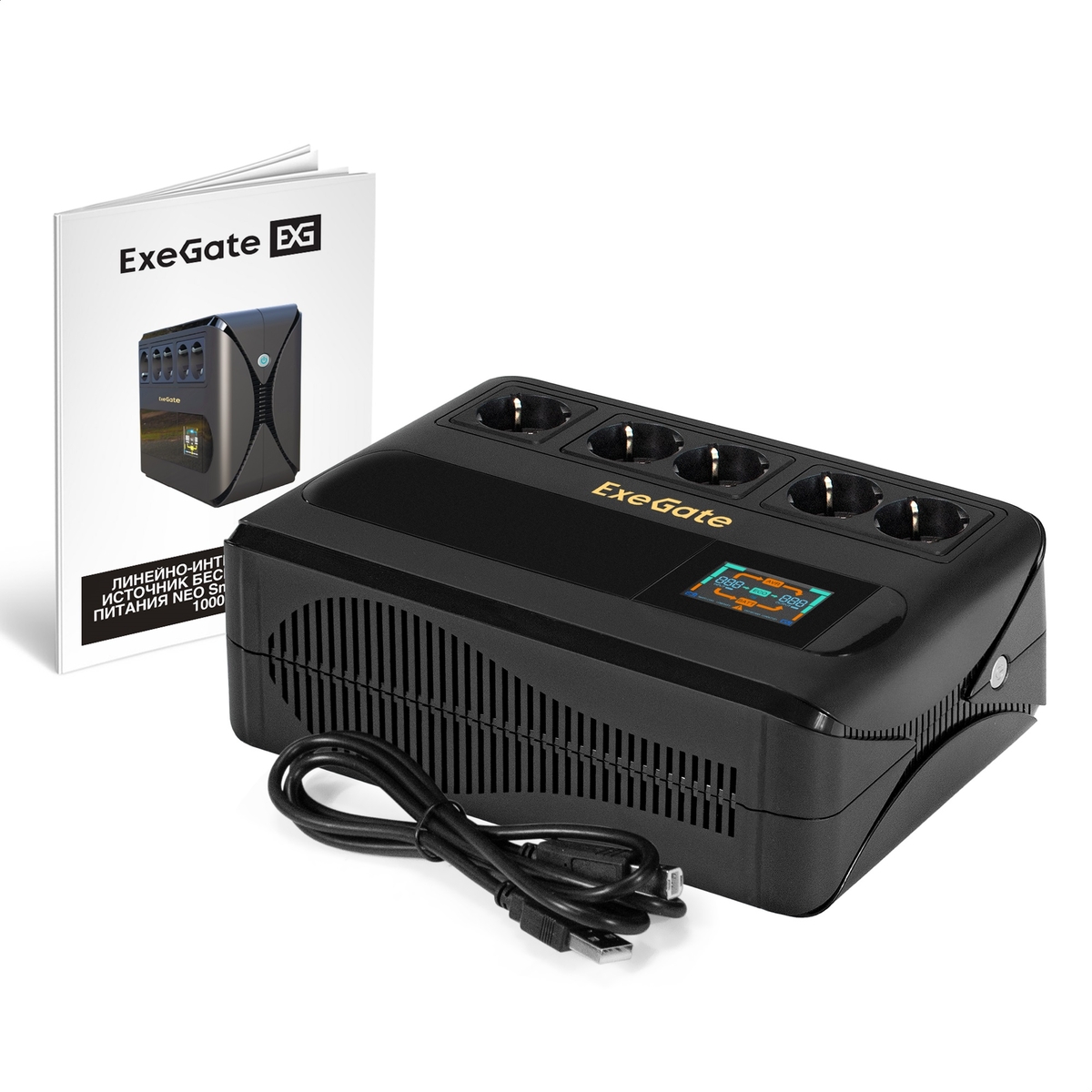 UPS ExeGate NEO Smart BU-1000.LCD.AVR.5SH.RJ.USB