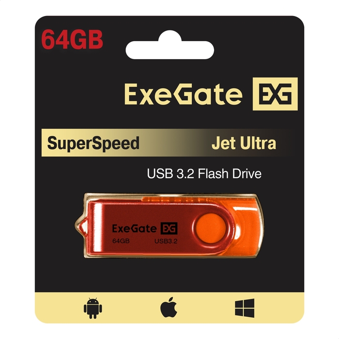 Flash drive USB3.2 Gen1 ExeGate Jet Ultra 64GB orange