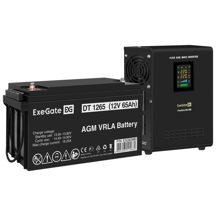 UPS set ExeGate FineSine SX-500.LCD.AVR.2SH + battery DT 1265 (12V, 65Ah), 1 piece