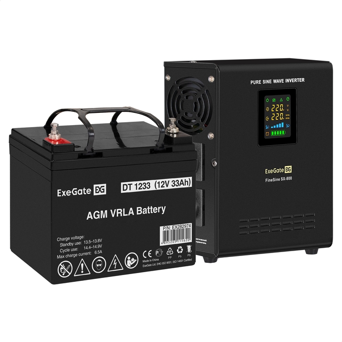 UPS set ExeGate FineSine SX-800.LCD.AVR.2SH + battery DT 1233 (12V, 33Ah), 1 piece