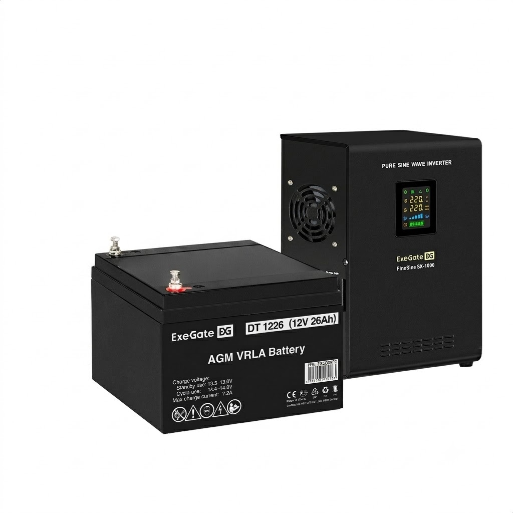 UPS set ExeGate FineSine SX-1000.LCD.AVR.2SH + battery DT 1226 (12V, 26Ah), 1 piece