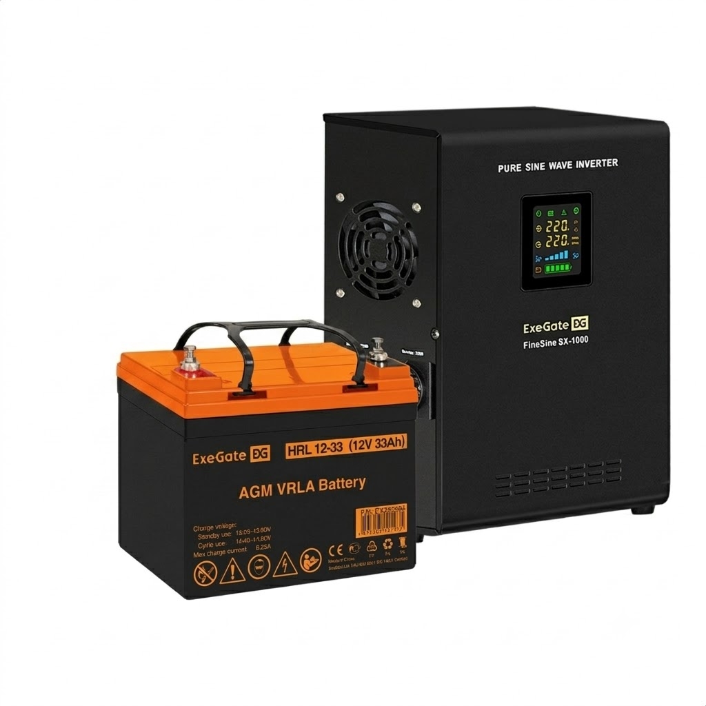 UPS set ExeGate FineSine SX-1000.LCD.AVR.2SH + battery HRL 12-33 (12V, 33Ah), 1 piece