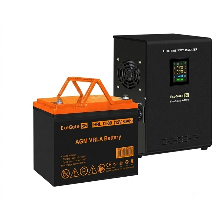 UPS set ExeGate FineSine SX-1000.LCD.AVR.2SH + battery HRL 12-80 (12V, 80Ah), 1 piece