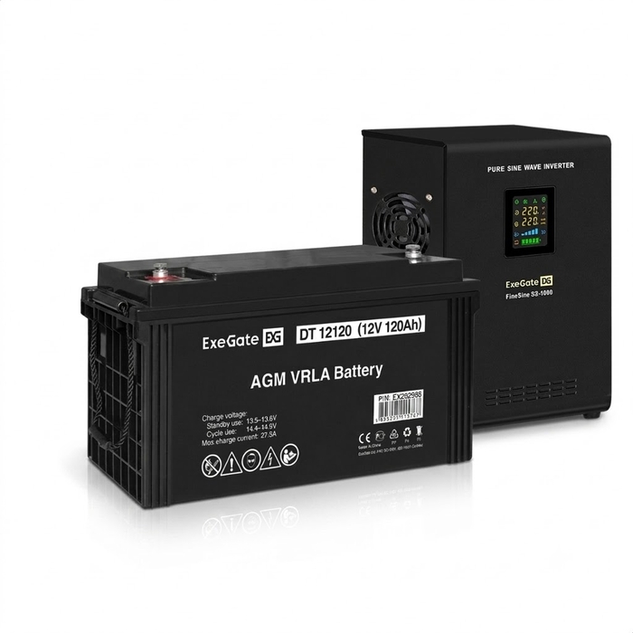 UPS set ExeGate FineSine SX-1000.LCD.AVR.2SH + battery DT 12120 (12V, 120Ah), 1 piece