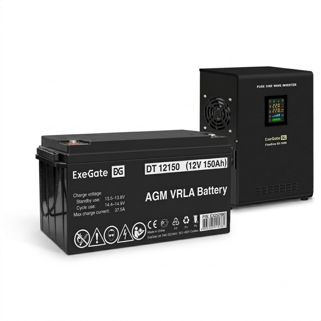 UPS set ExeGate FineSine SX-1000.LCD.AVR.2SH + battery DT 12150 (12V, 150Ah), 1 piece
