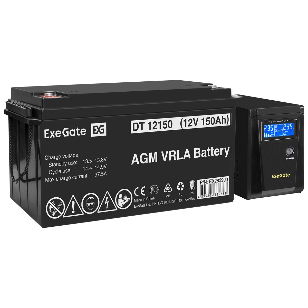 UPS set ExeGate SineTower SZ-600.LCD.AVR.1SH + battery DT 12150 (12V, 150Ah), 1 piece