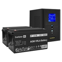 UPS set ExeGate SineTower SZ-1000.LCD.AVR.2SH.1C13.USB + battery DT 12150 (12V, 150Ah), 2 pcsece