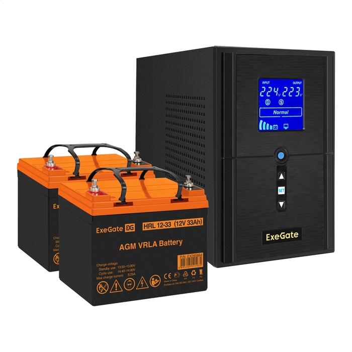 UPS set ExeGate SineTower SZ-1500.LCD.AVR.2SH.1C13.USB + battery HRL 12-33 (12V, 33Ah), 2 pcsece